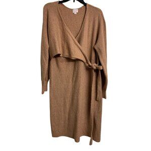 Isabel Maternity L Rib Knit Wrap Midi Dress Light‎ Rust Puff Sleeves